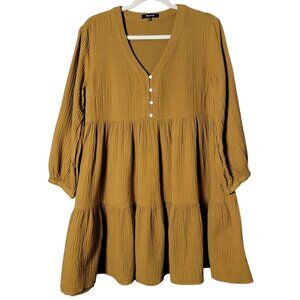Madewell Womens Mustard Lightspun Collete Double Gauze Tiered Mini Dress Size 6